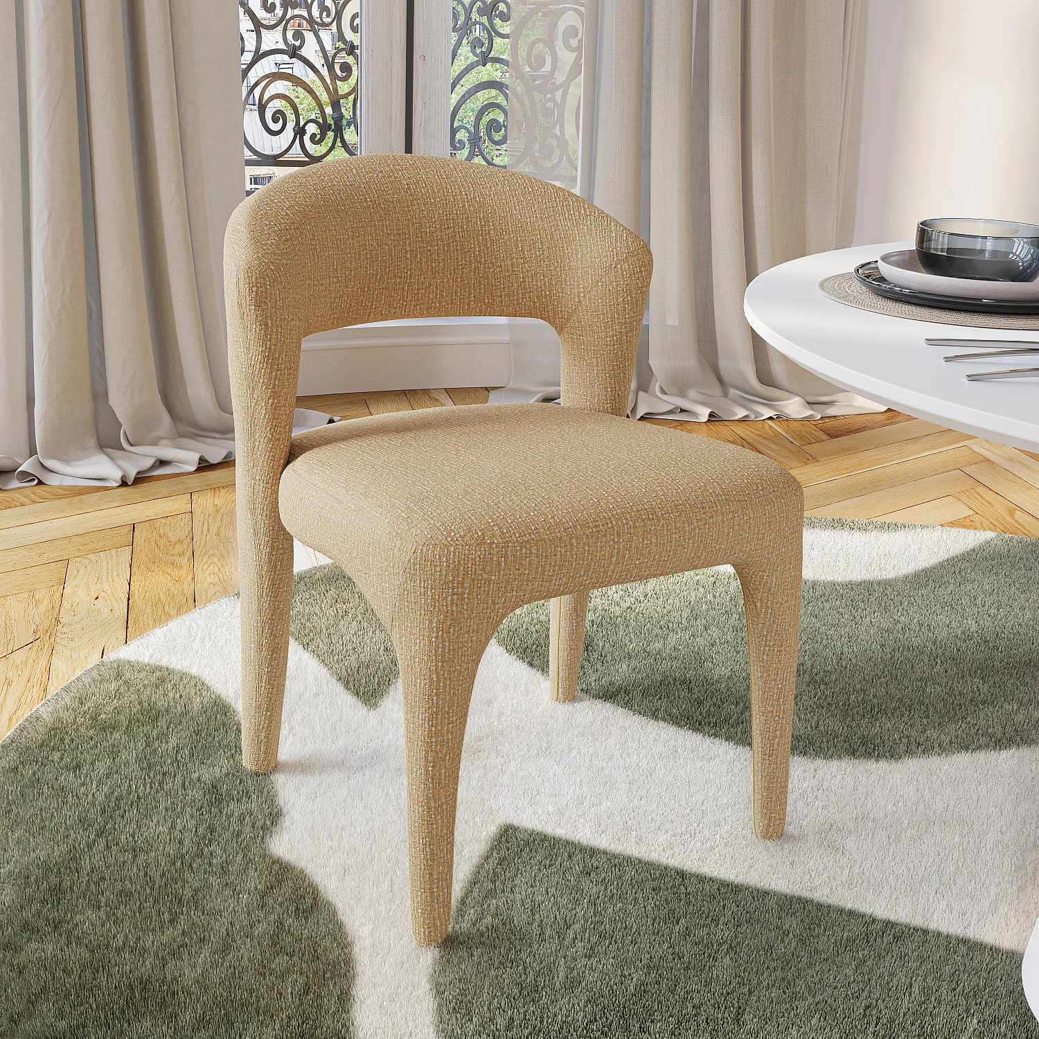 Set aus 2 Stühlen aus strukturiertem Stoff - Meliertes Gelb - 1