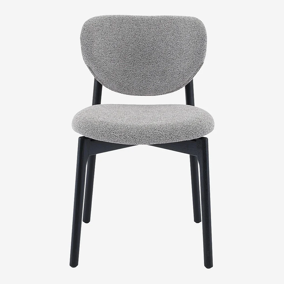 Lot de 2 chaises en tissu texturé et chêne massif noir - Gris mélangé - 2