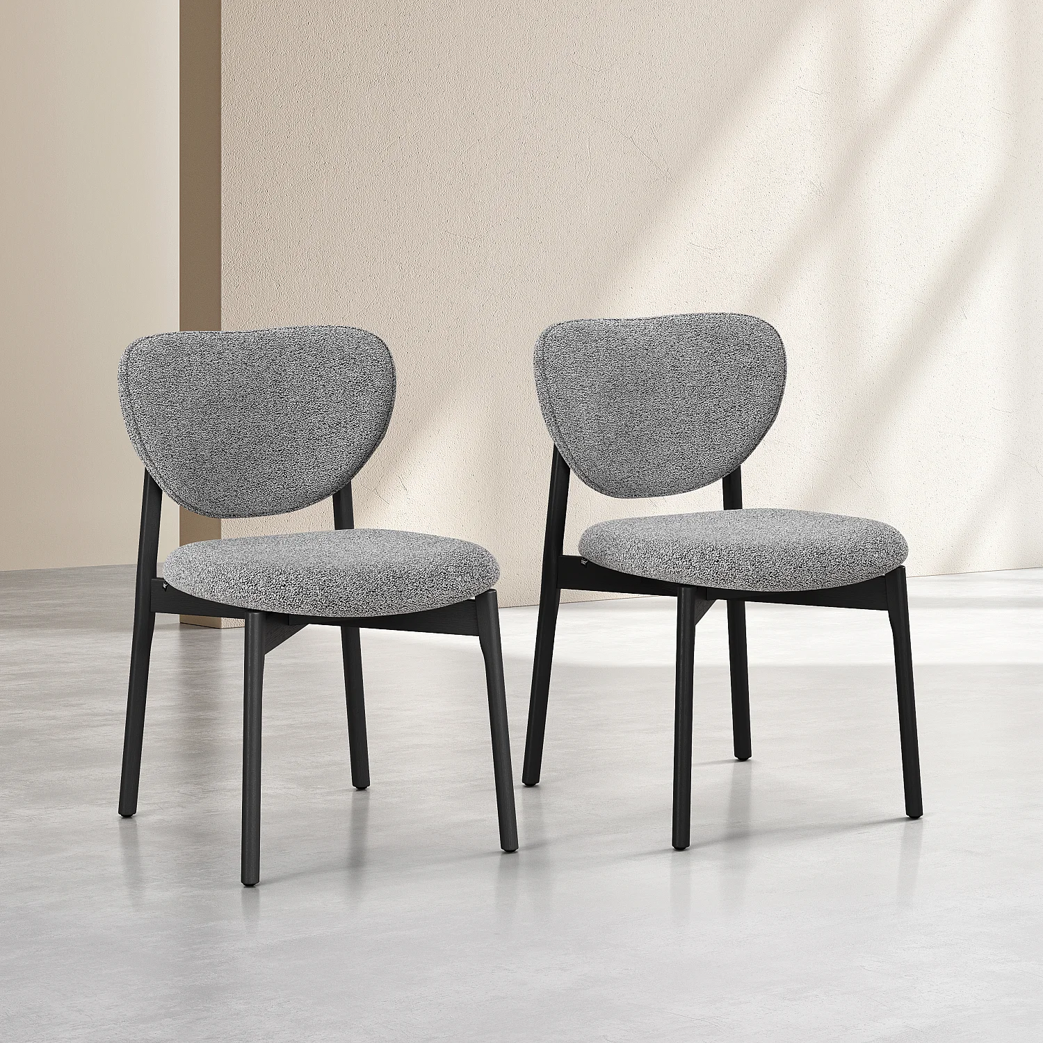 Set di 2 sedie in tessuto testurizzato e quercia massello nero - Grigio misto - 1