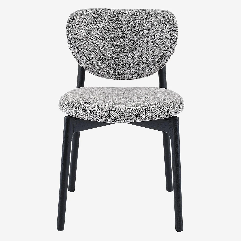 Lot de 2 chaises en tissu texturé et chêne massif noir - Gris mélangé - 2