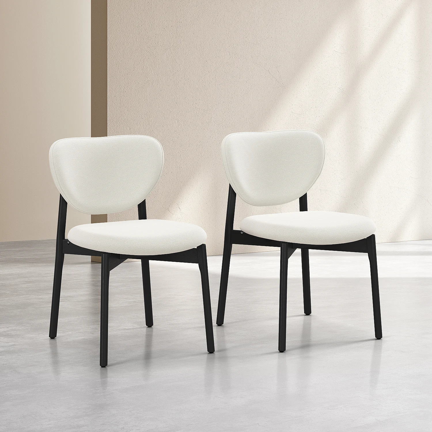 Set di 2 sedie in tessuto testurizzato e quercia massello nero - Ecru - 1