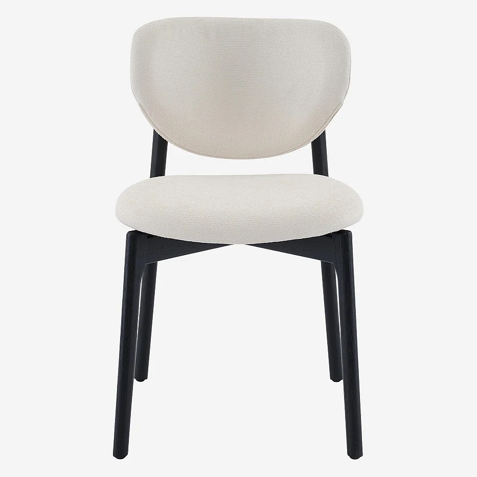 Set aus 2 Stühlen aus strukturiertem Stoff und massiver schwarzer Eiche - Creme - 1