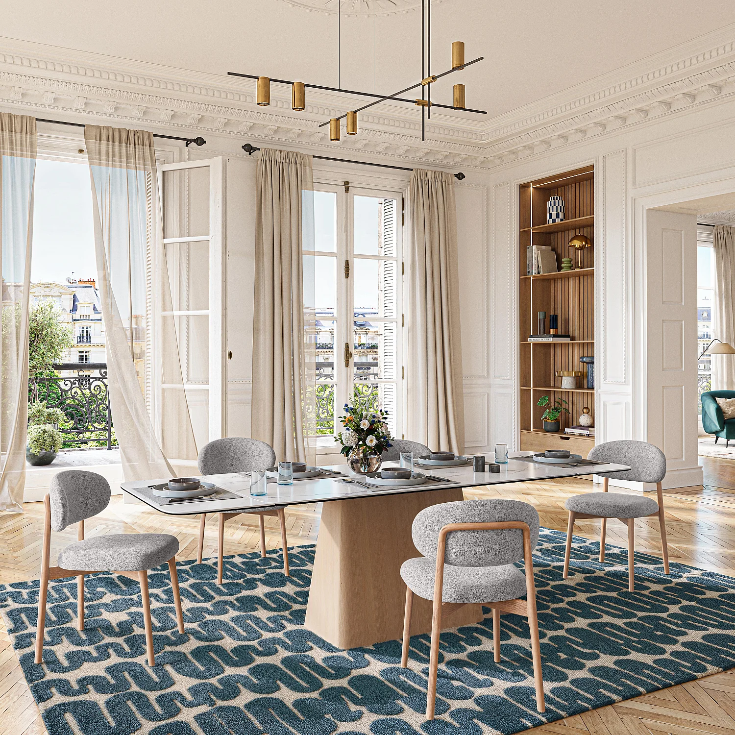 Set di 2 sedie in tessuto texture e massello di rovere - Beige mélange - 1