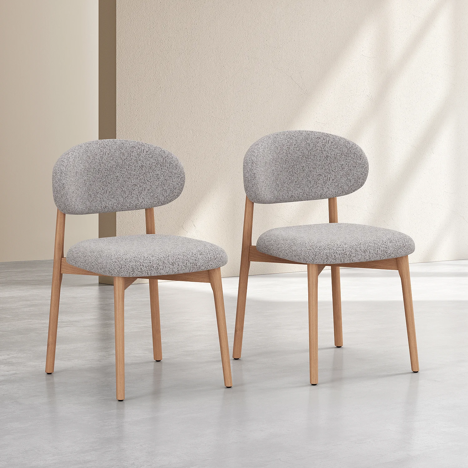 Set di 2 sedie in tessuto texture e massello di rovere - Beige mélange - 2