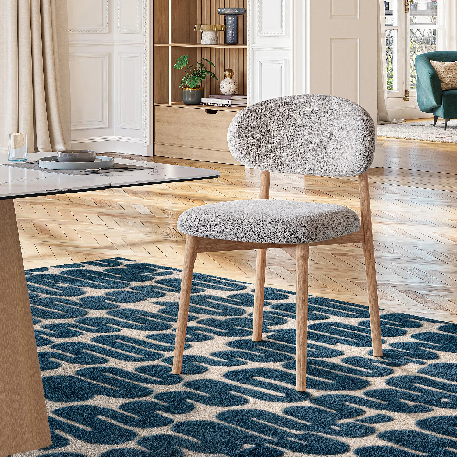 Lot de 2 chaises en tissu texturé et chêne massif - Gris chiné - 3