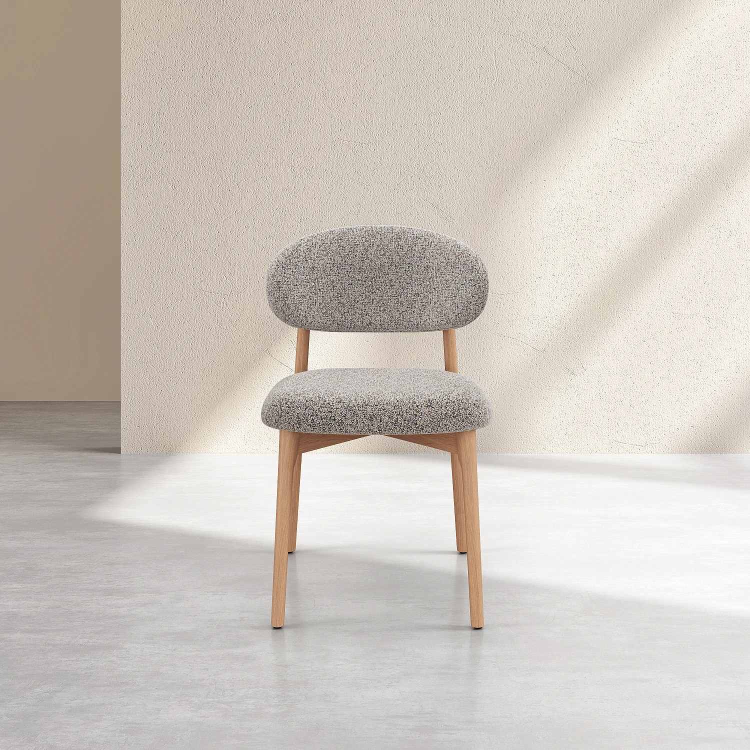 Set di 2 sedie in tessuto testurizzato e rovere massiccio - Grigio melange - 2