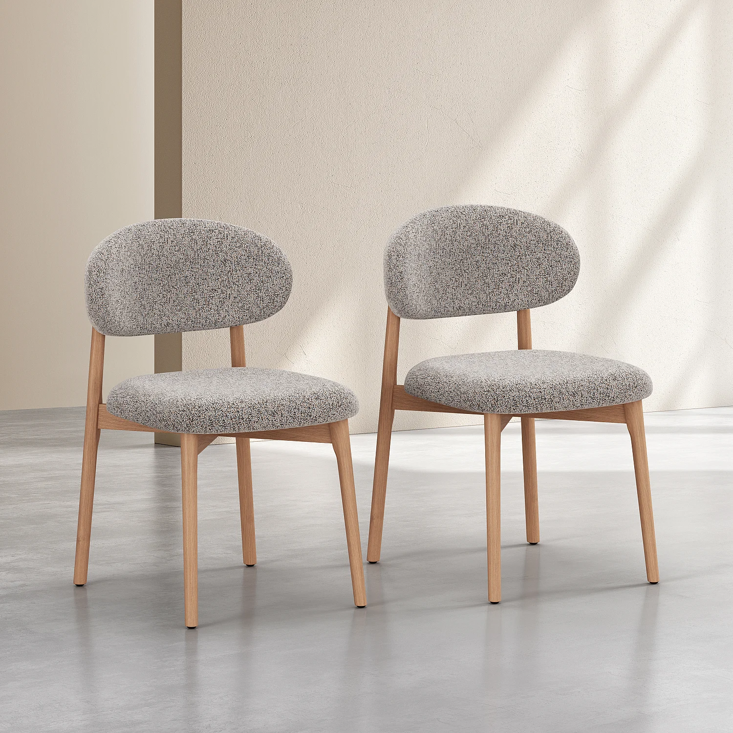 Set di 2 sedie in tessuto testurizzato e rovere massiccio - Grigio melange - 1