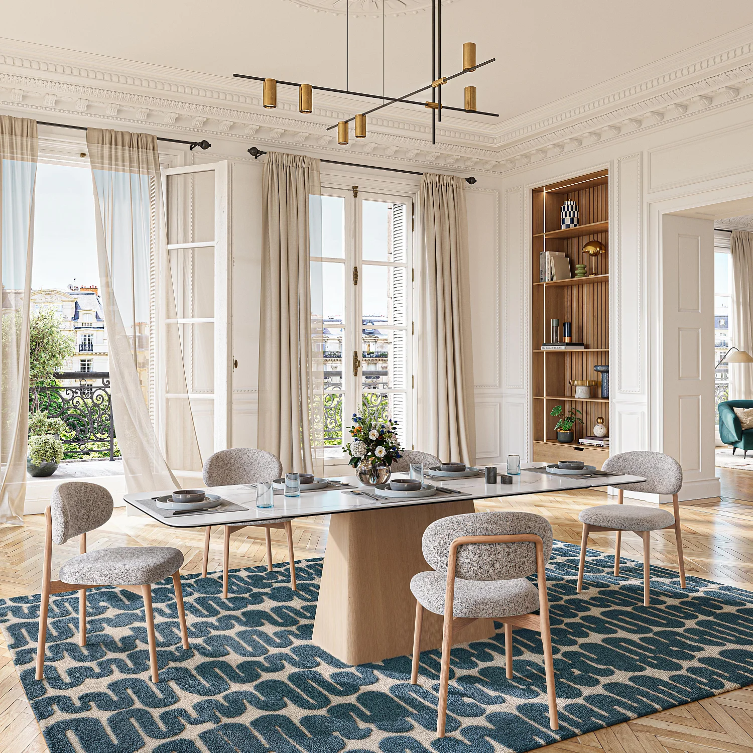 Set di 2 sedie in tessuto testurizzato e rovere massiccio - Grigio melange - 3