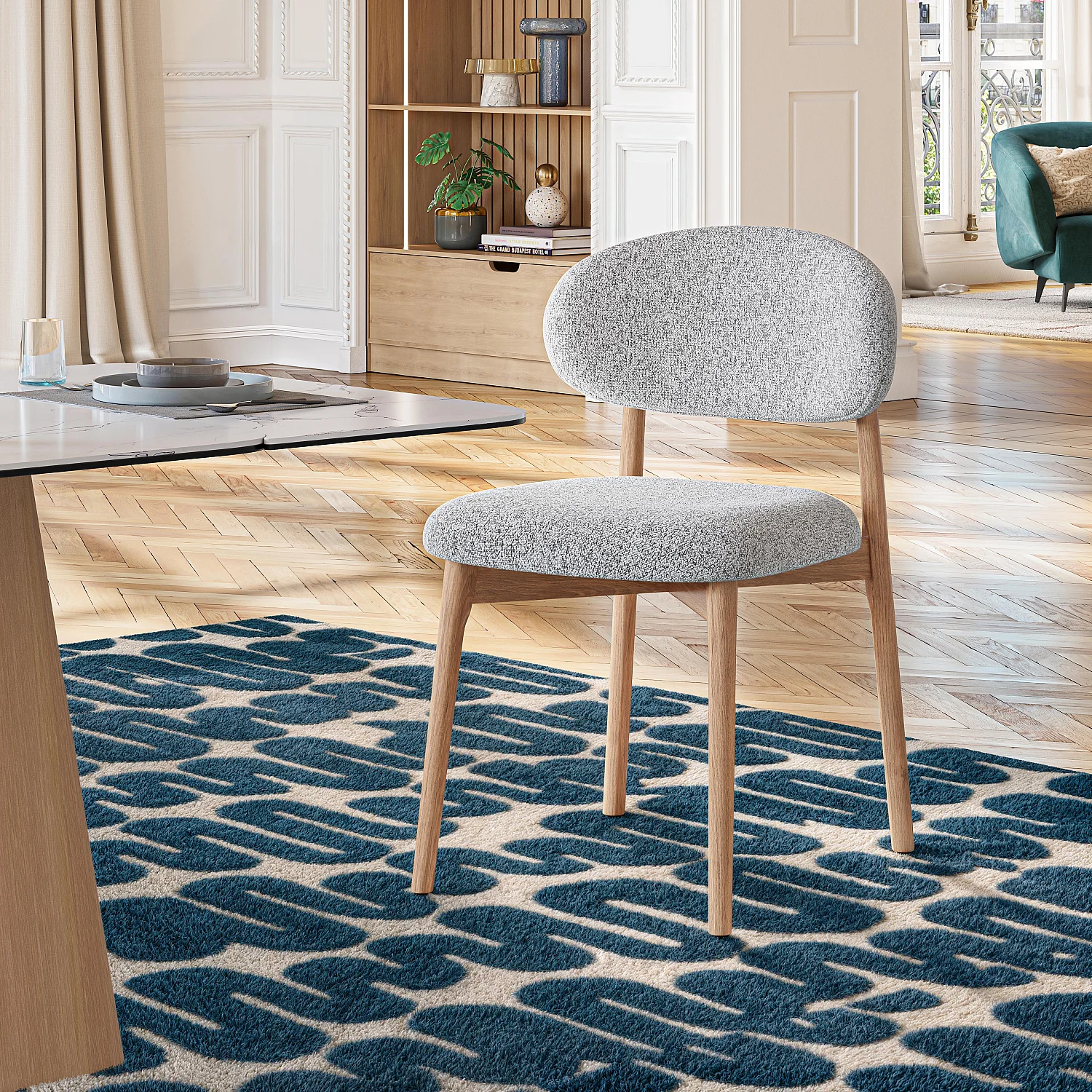 Lot de 2 chaises en tissu texturé et chêne massif - Beige chiné - 3