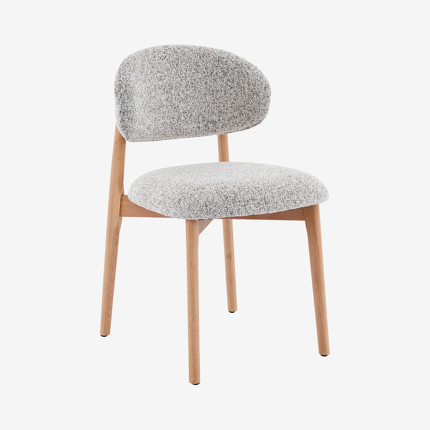 Set aus 2 Stühlen aus geflochtenem Stoff und massiver Eiche - Meliertes Grau - 1