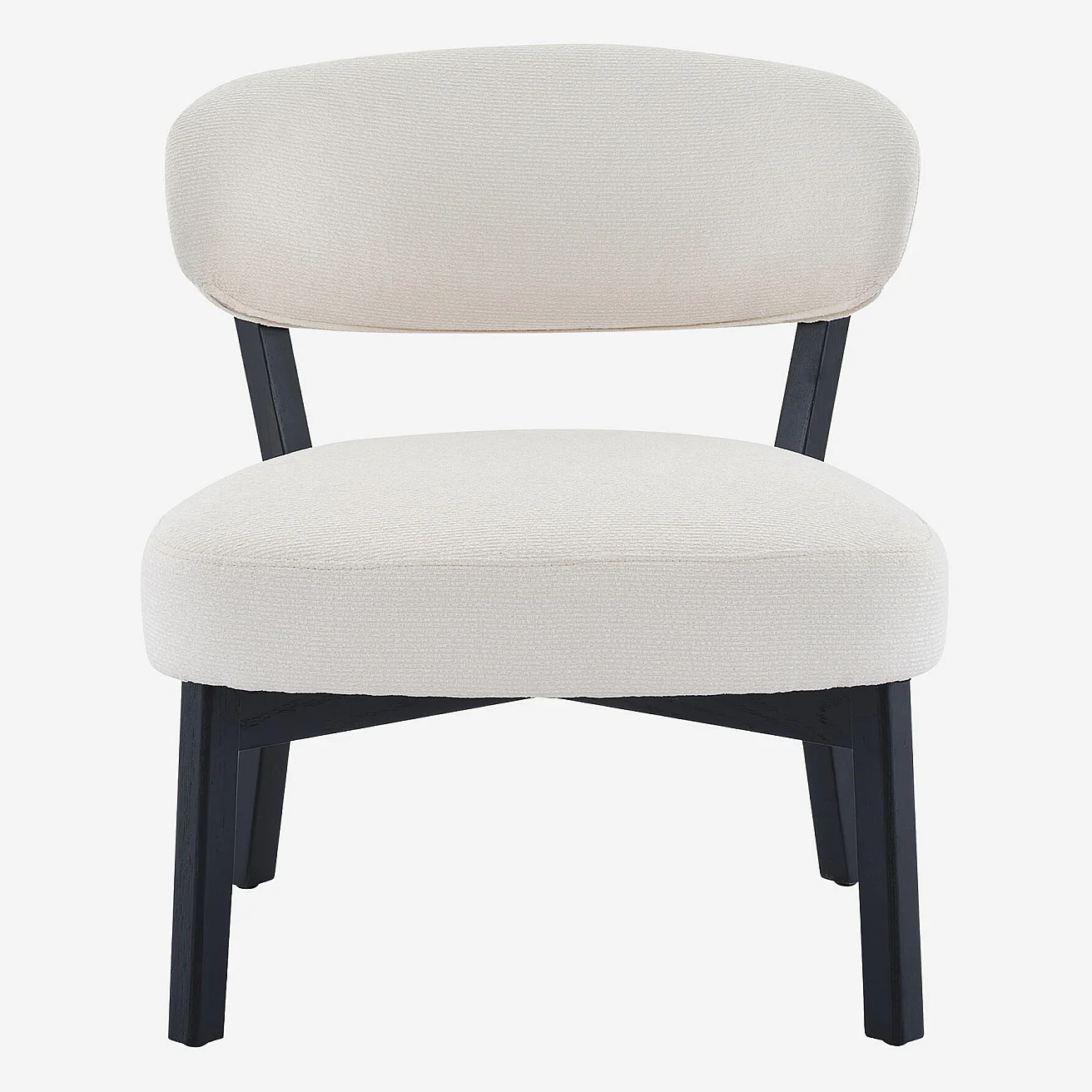 Fauteuil en tissu texturé et chêne massif noir - Écru - 2