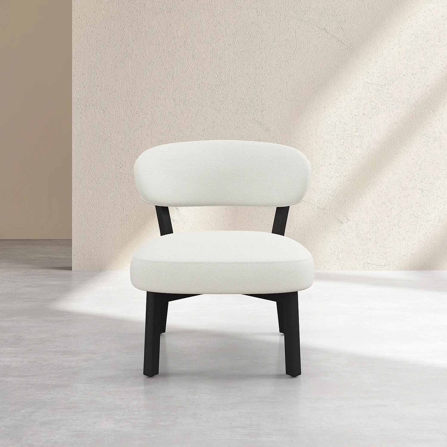 Fauteuil en tissu texturé et chêne massif noir - Écru - 2
