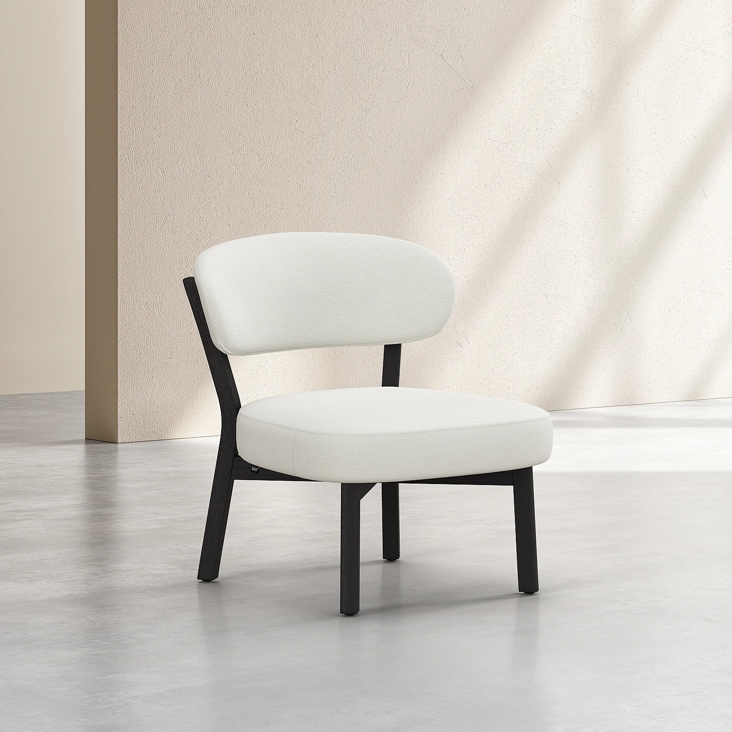 Fauteuil en tissu texturé et chêne massif noir - Écru - 3