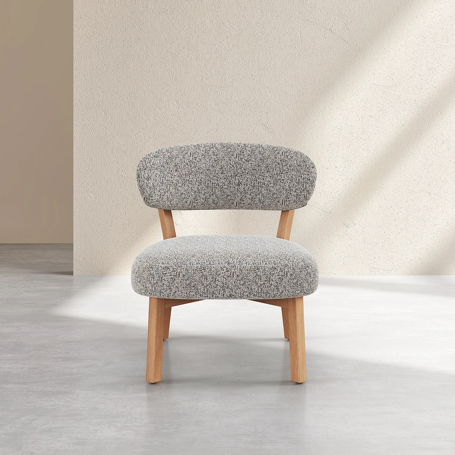 Fauteuil en tissu texturé et chêne massif - Beige chiné - 2