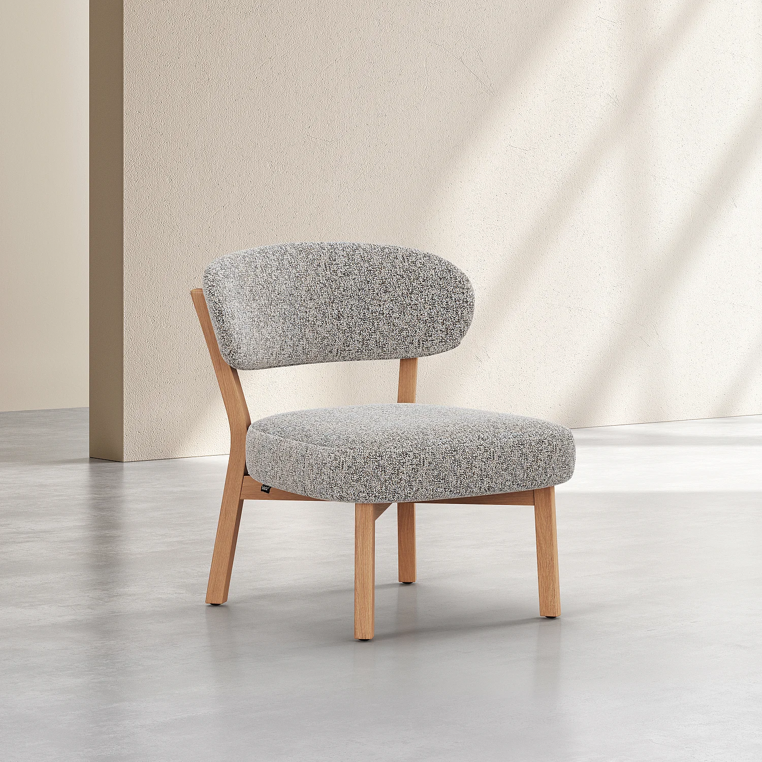 Fauteuil en tissu texturé et chêne massif - Beige chiné - 5