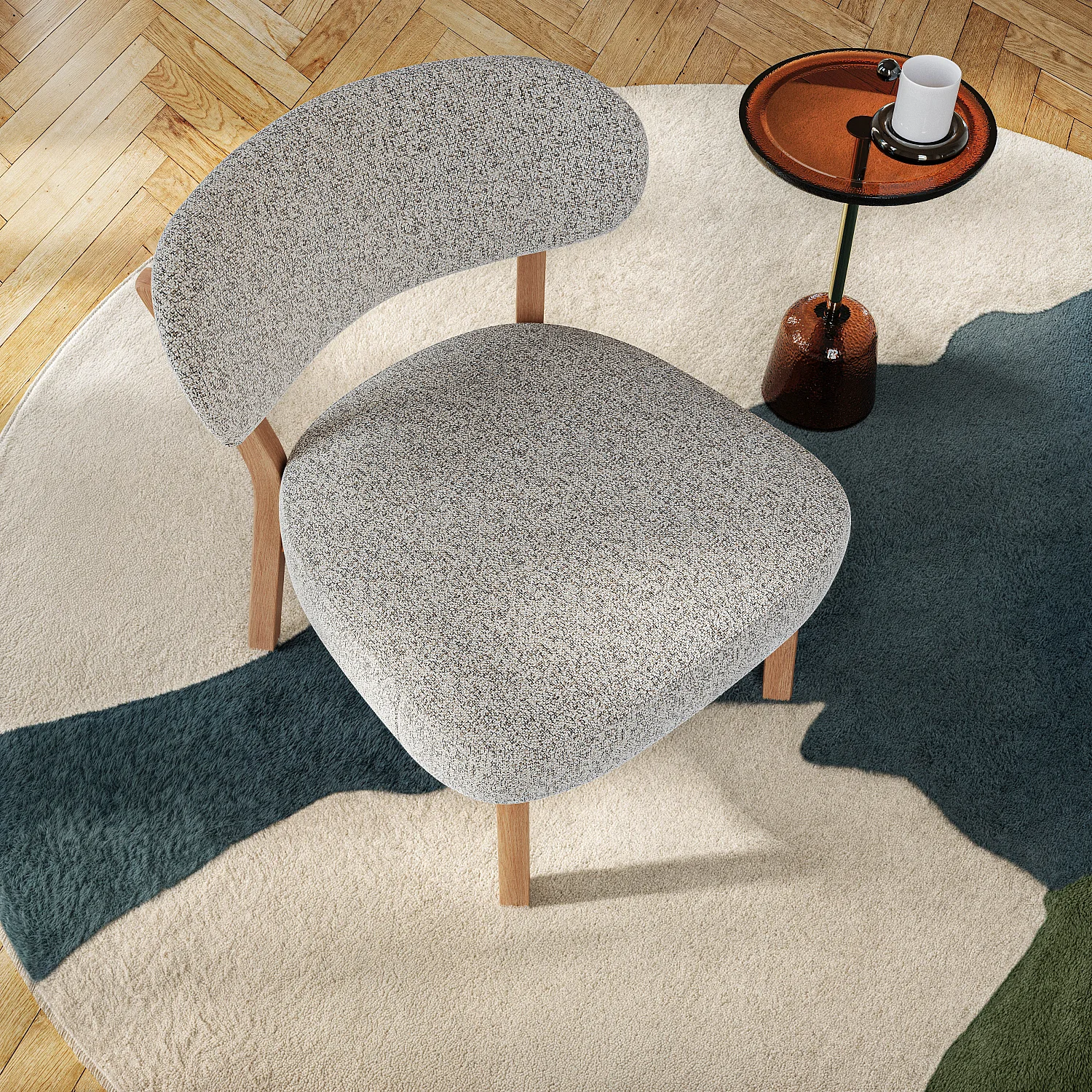 Fauteuil en tissu texturé et chêne massif - Beige chiné - 3