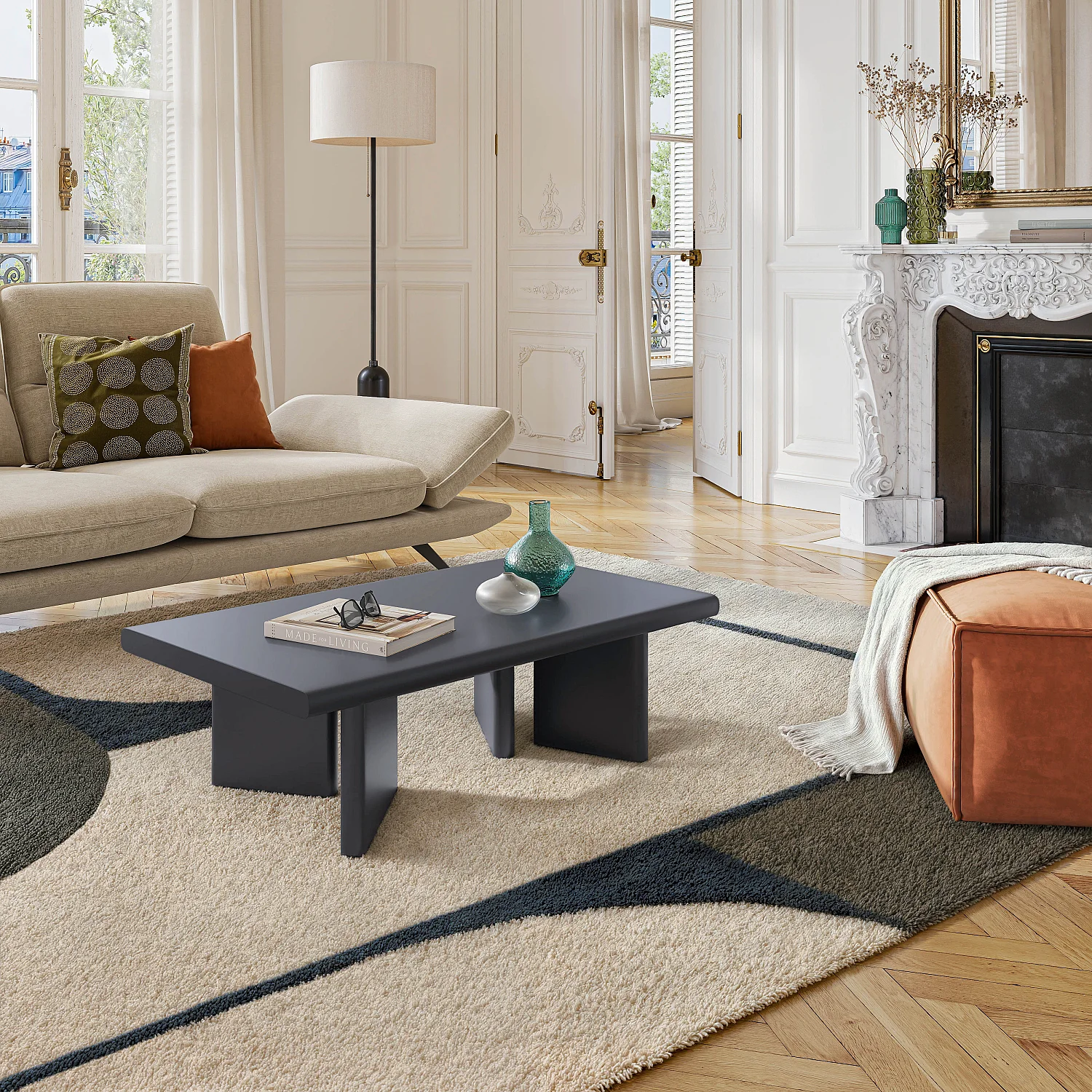 Tavolino rettangolare in finitura opaca - Grigio antracite - 1