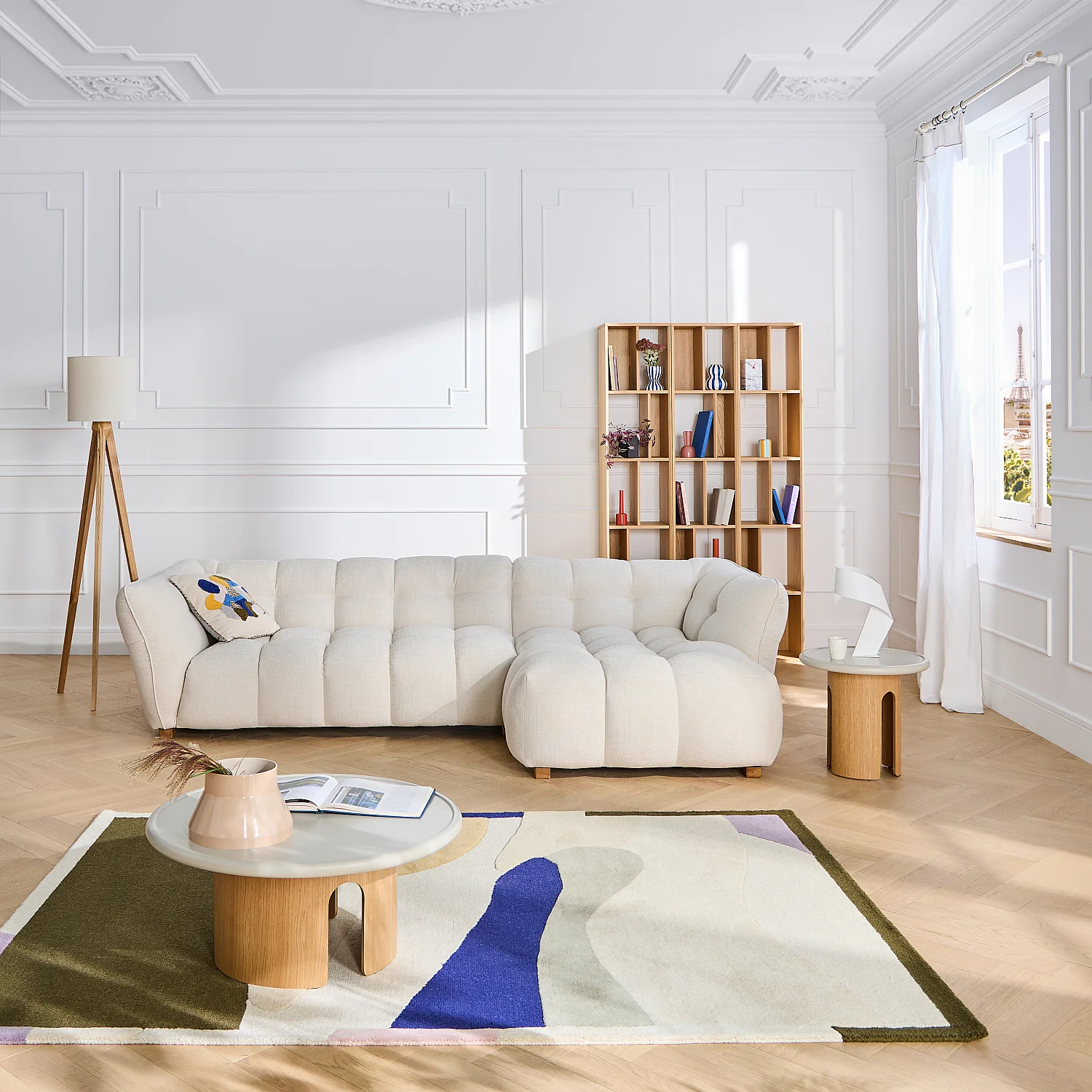 Table basse ronde finition mate - 80 cm - Crème - 1