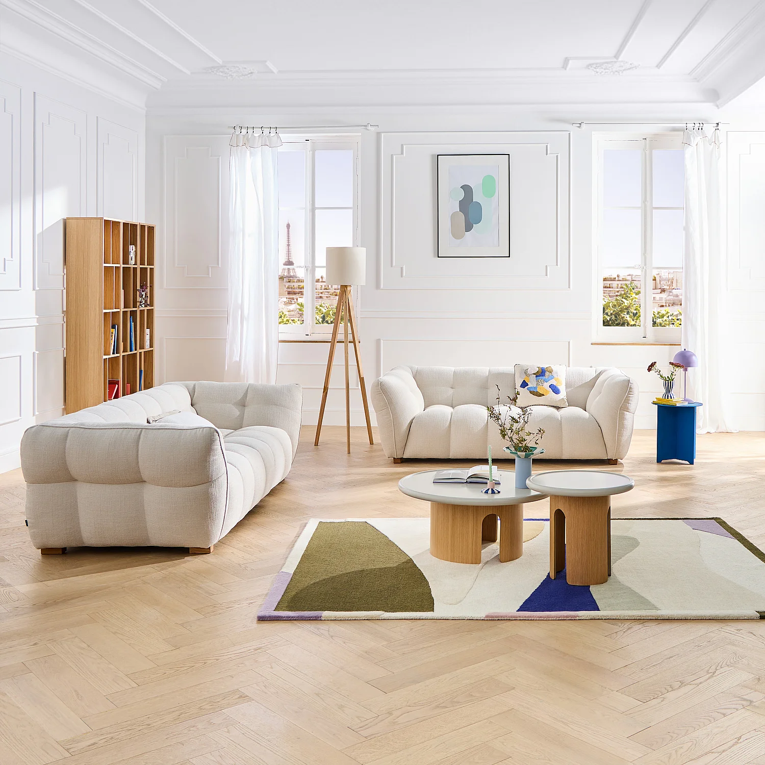 Table basse ronde finition mate - 50 cm - Crème - 6