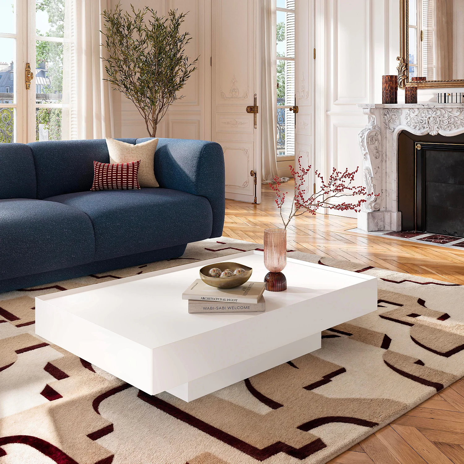 Table basse avec tiroir coulissant - Blanc polaire - 4