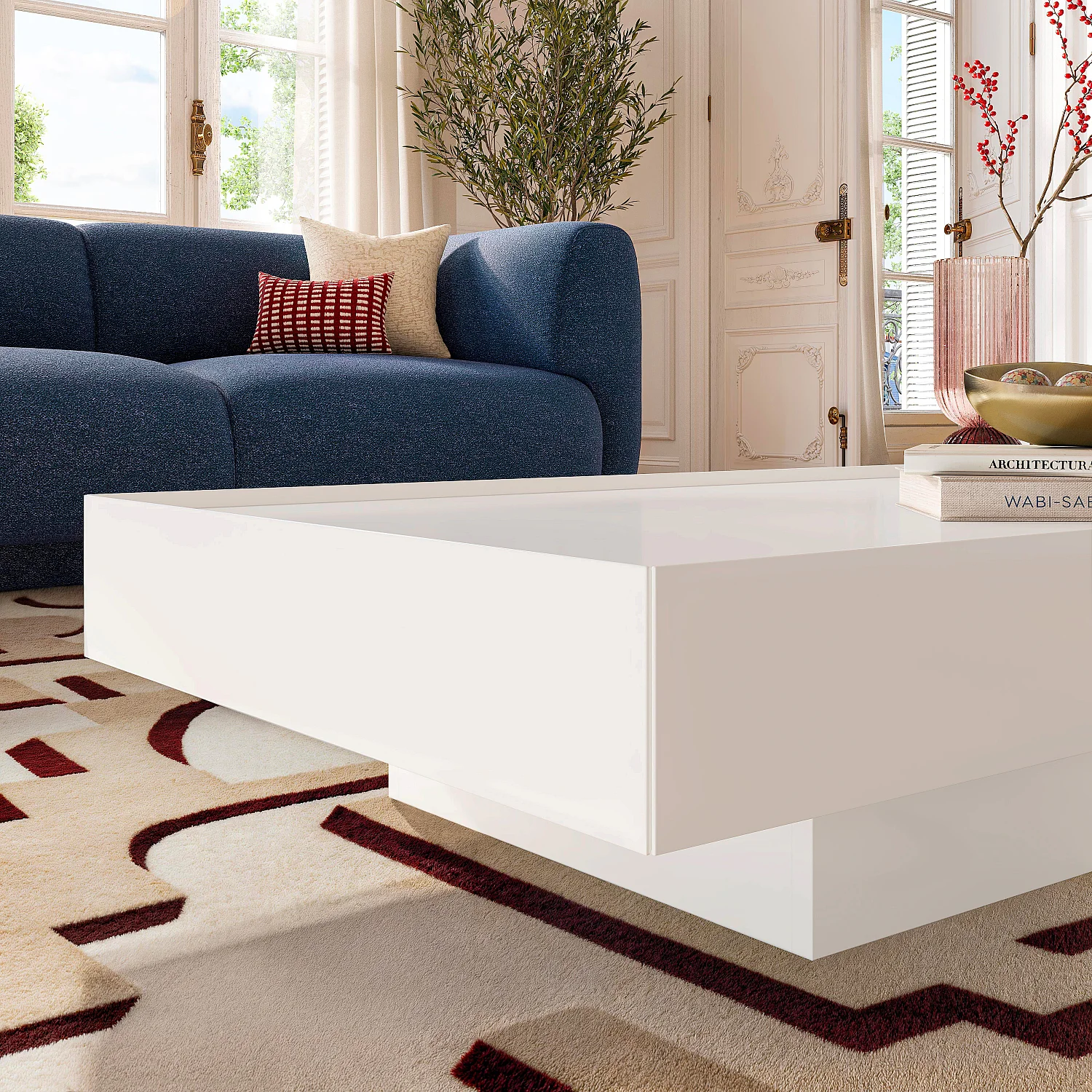 Table basse avec tiroir coulissant - Blanc polaire - 6