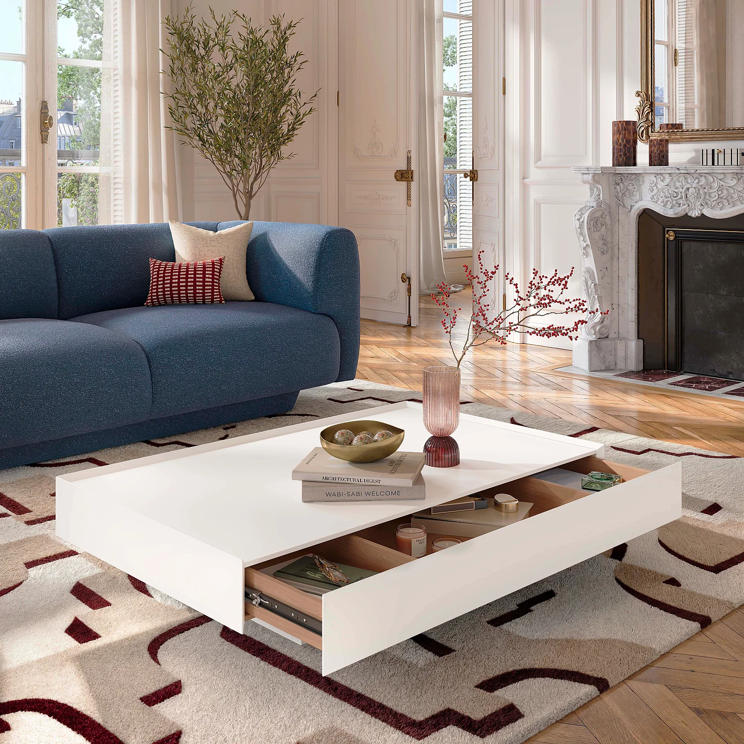 Couchtisch mit Schublade - Polarweiß - 1