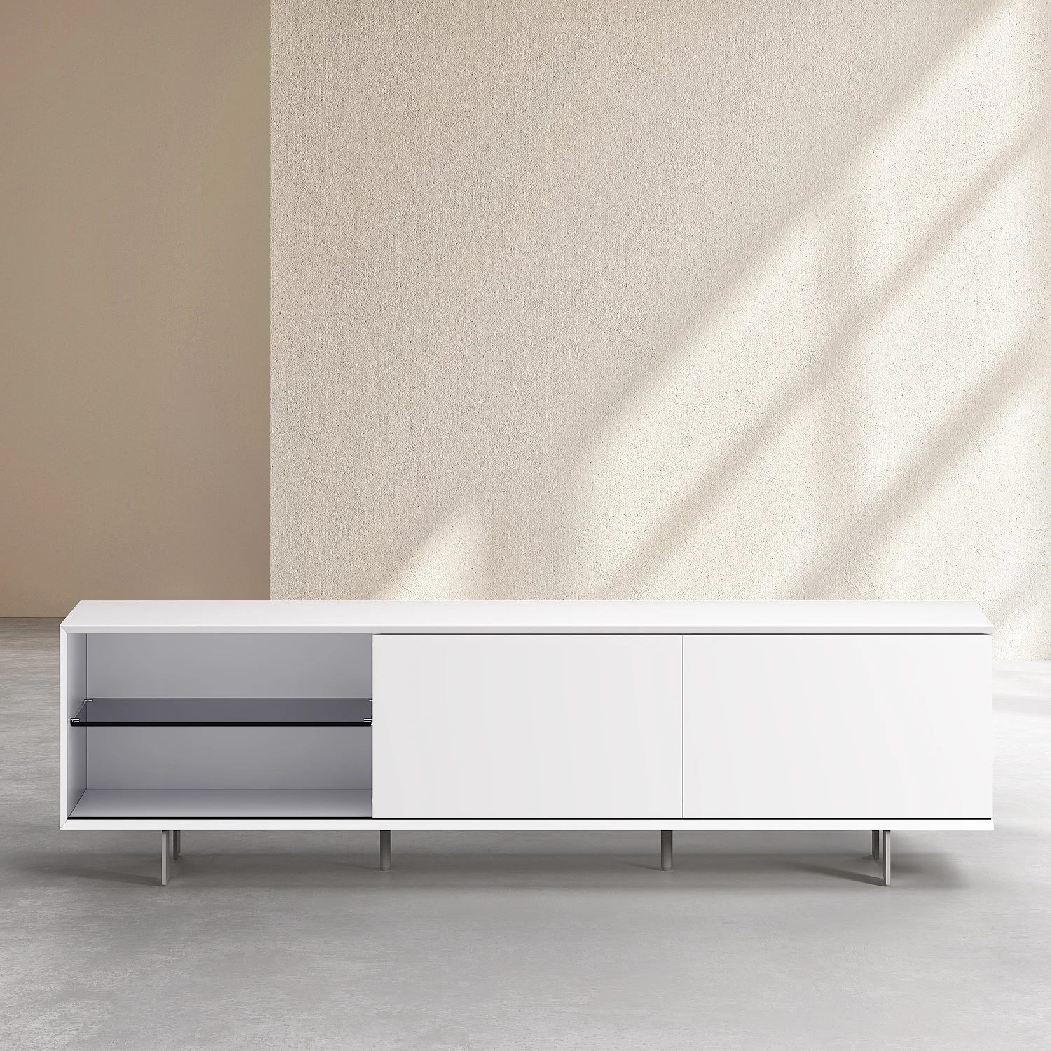 Meuble TV avec portes coulissantes et pieds en métal  - Blanc polaire - 2