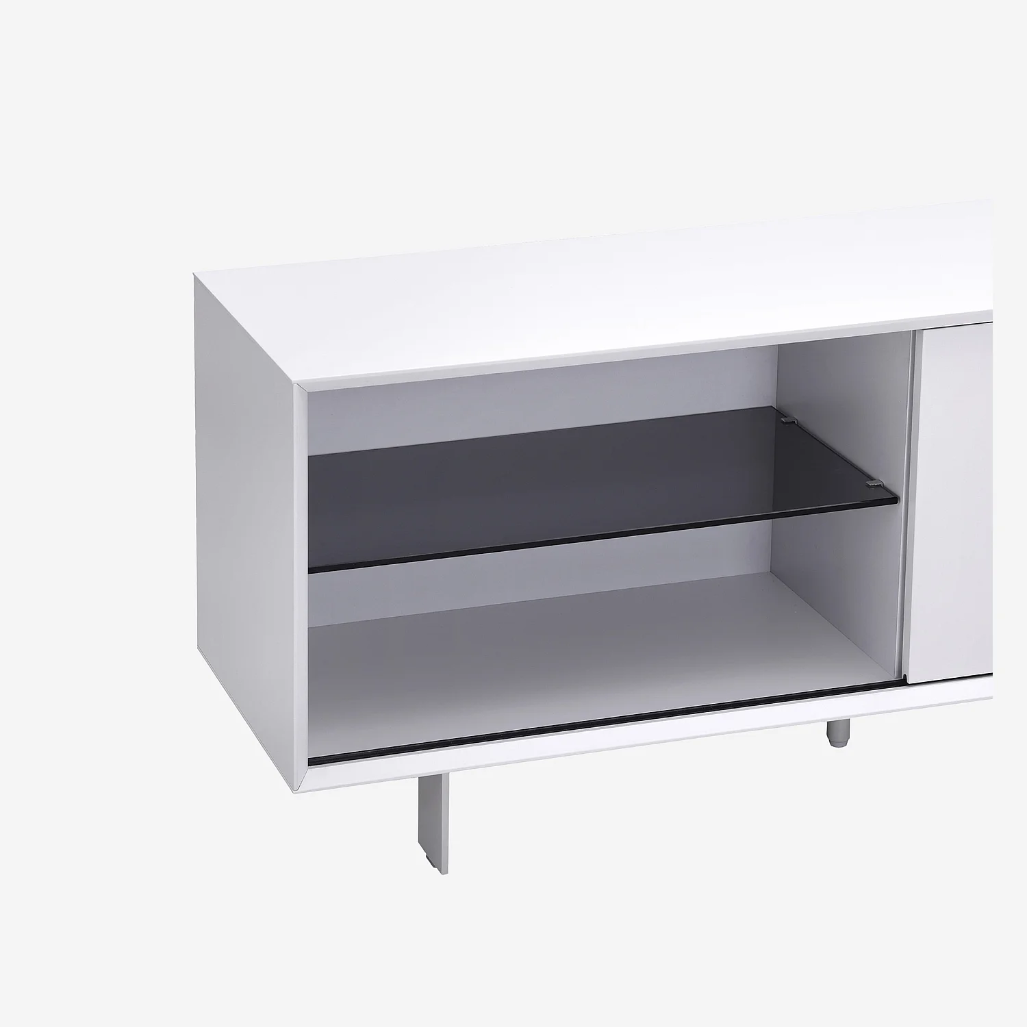 Meuble TV avec portes coulissantes et pieds en métal  - Blanc polaire - 6