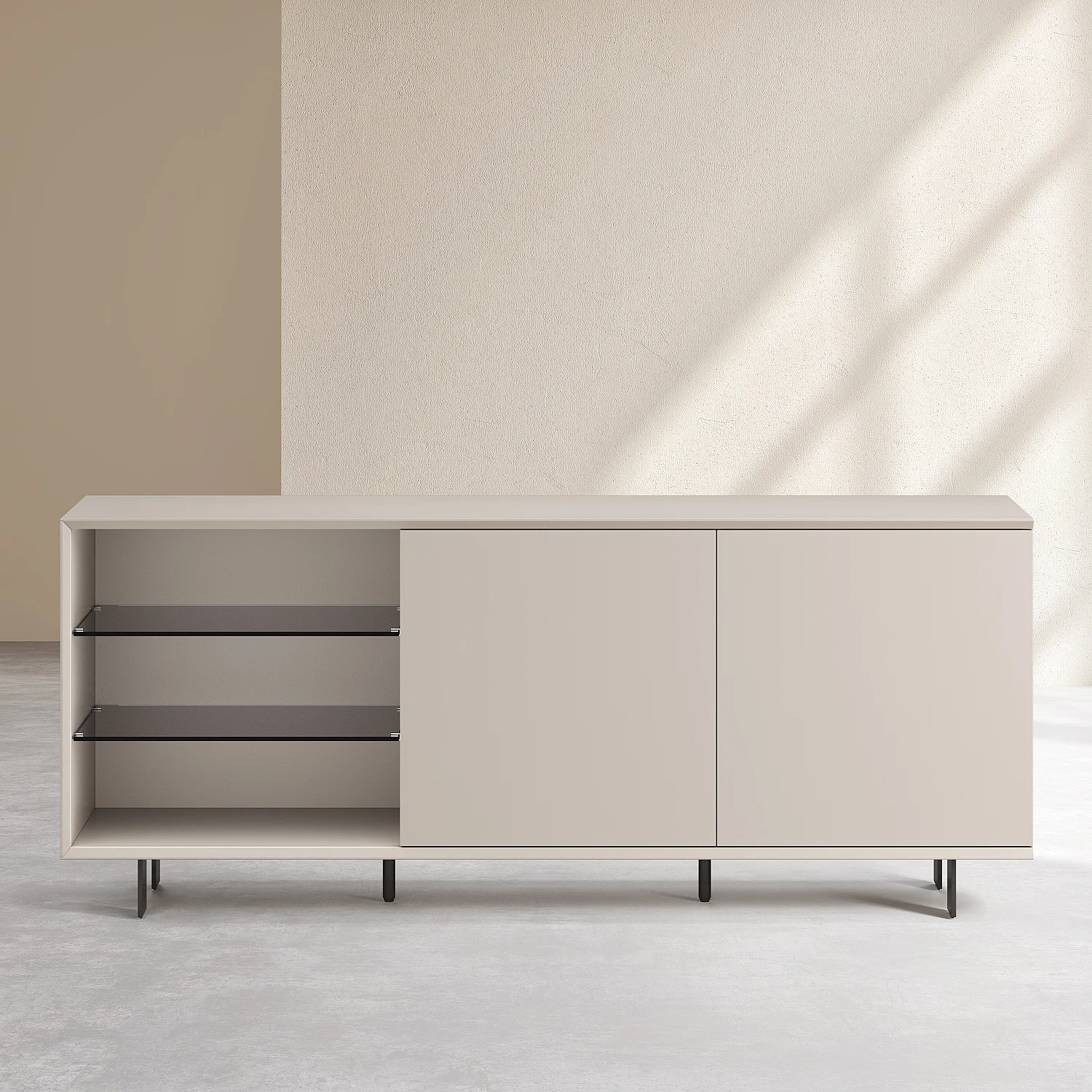 Niedriges Sideboard mit 2 Türen und Metallbeinen - Creme - 2