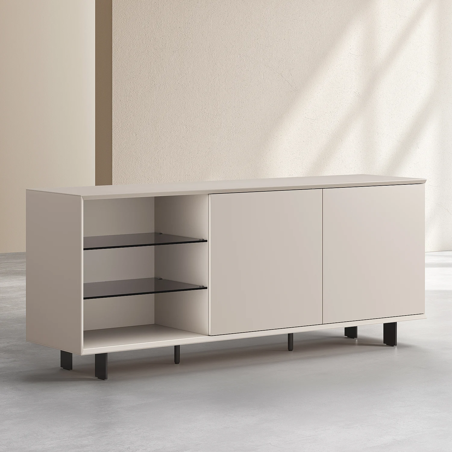 Niedriges Sideboard mit 2 Türen und Metallbeinen - Creme - 5