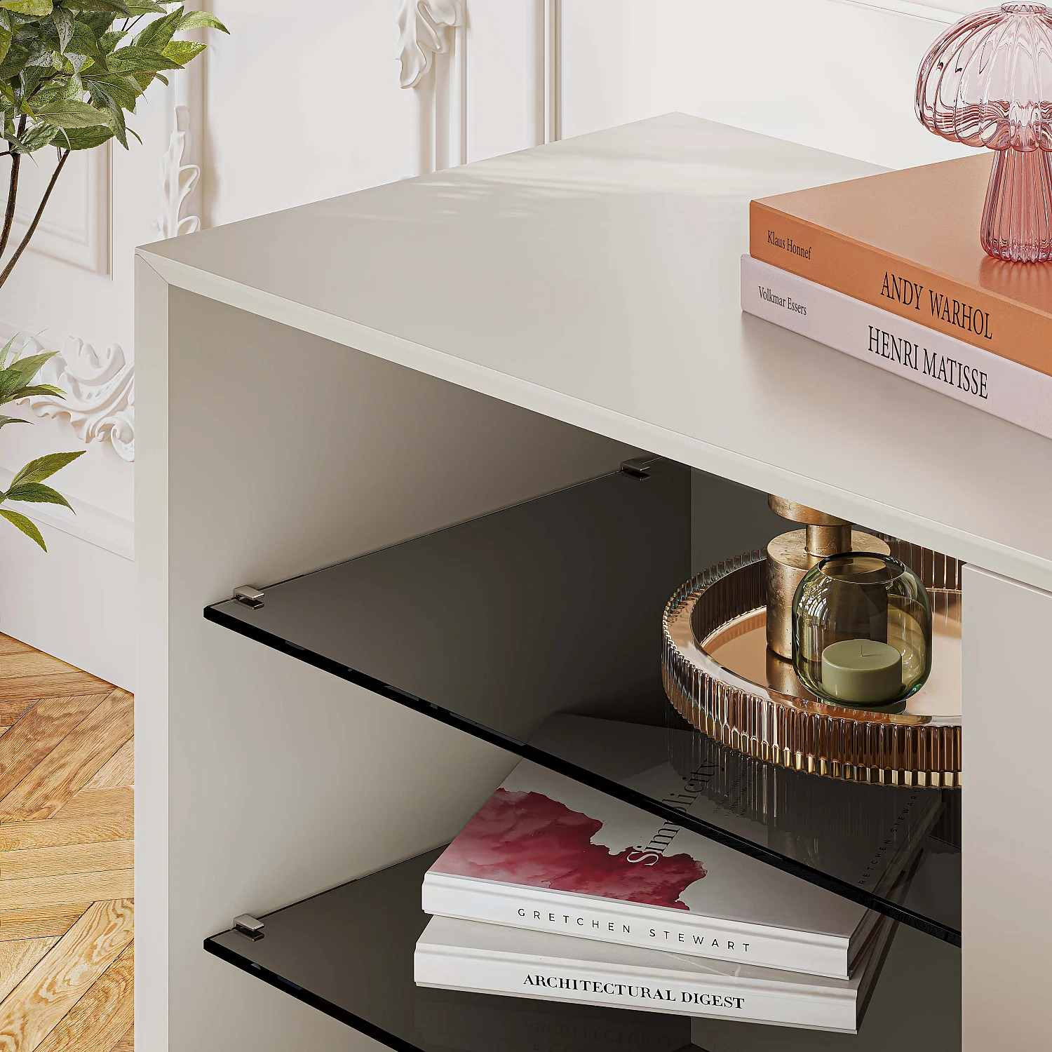 Niedriges Sideboard mit 2 Türen und Metallbeinen - Creme - 6