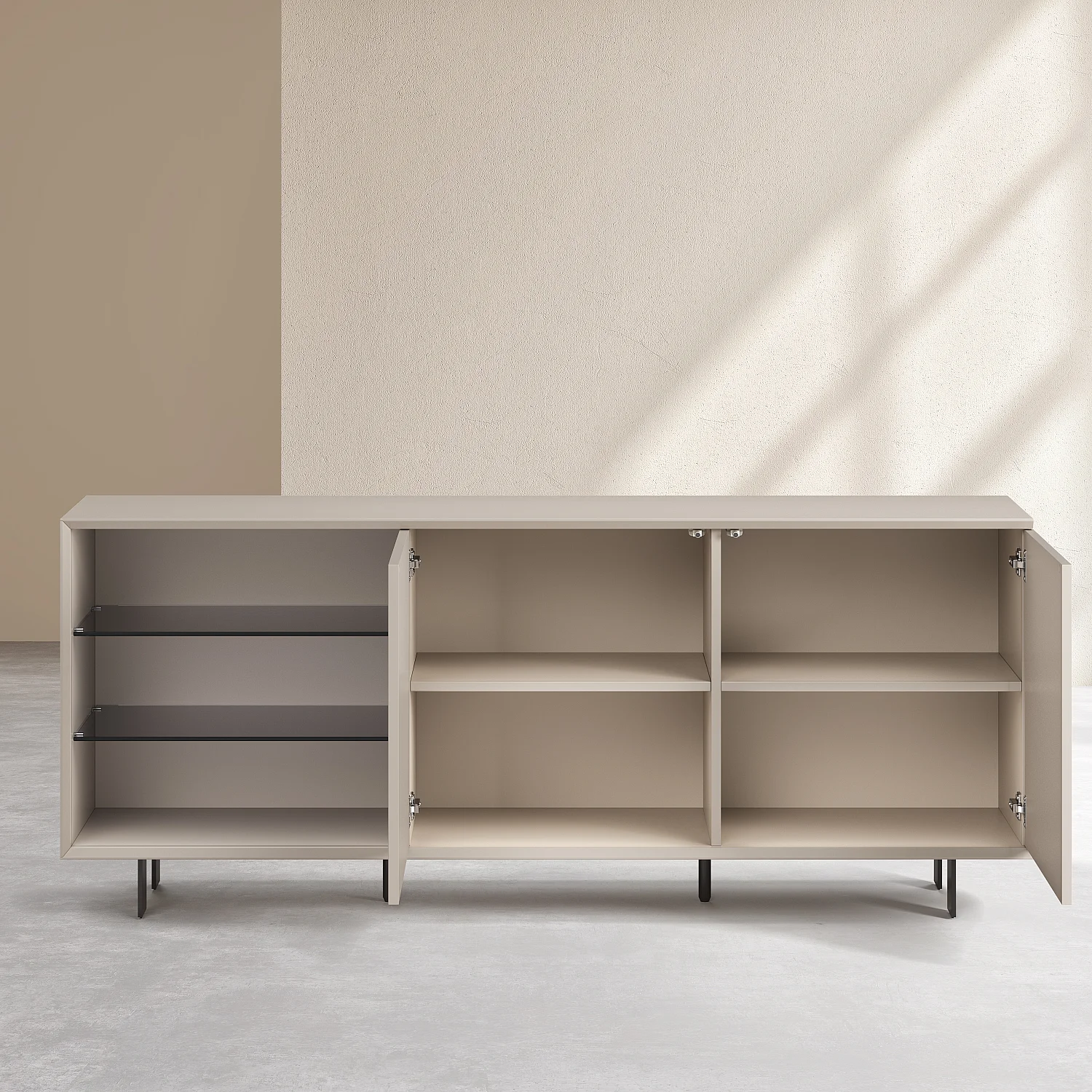Niedriges Sideboard mit 2 Türen und Metallbeinen - Creme - 8