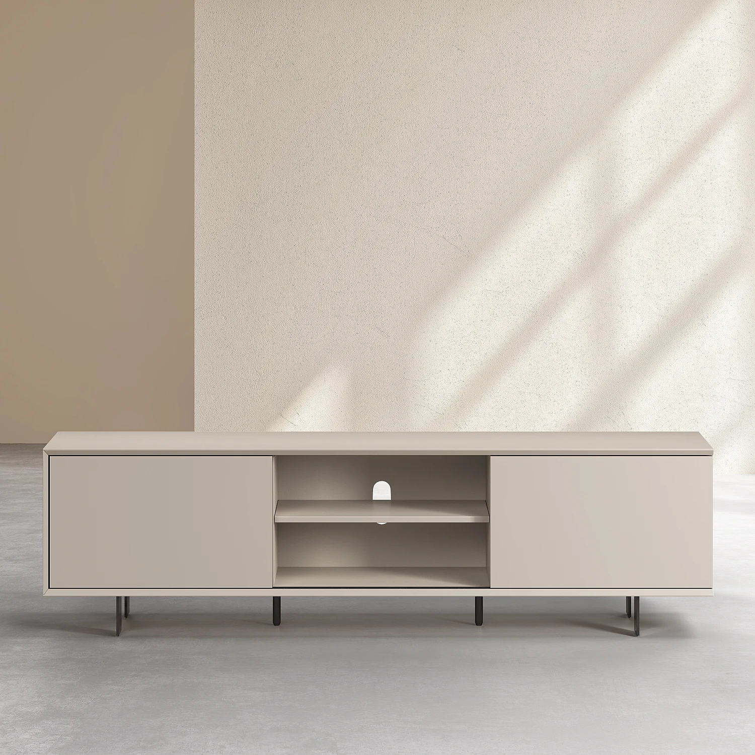 Meuble TV avec portes coulissantes et pieds en métal -  Crème - 2