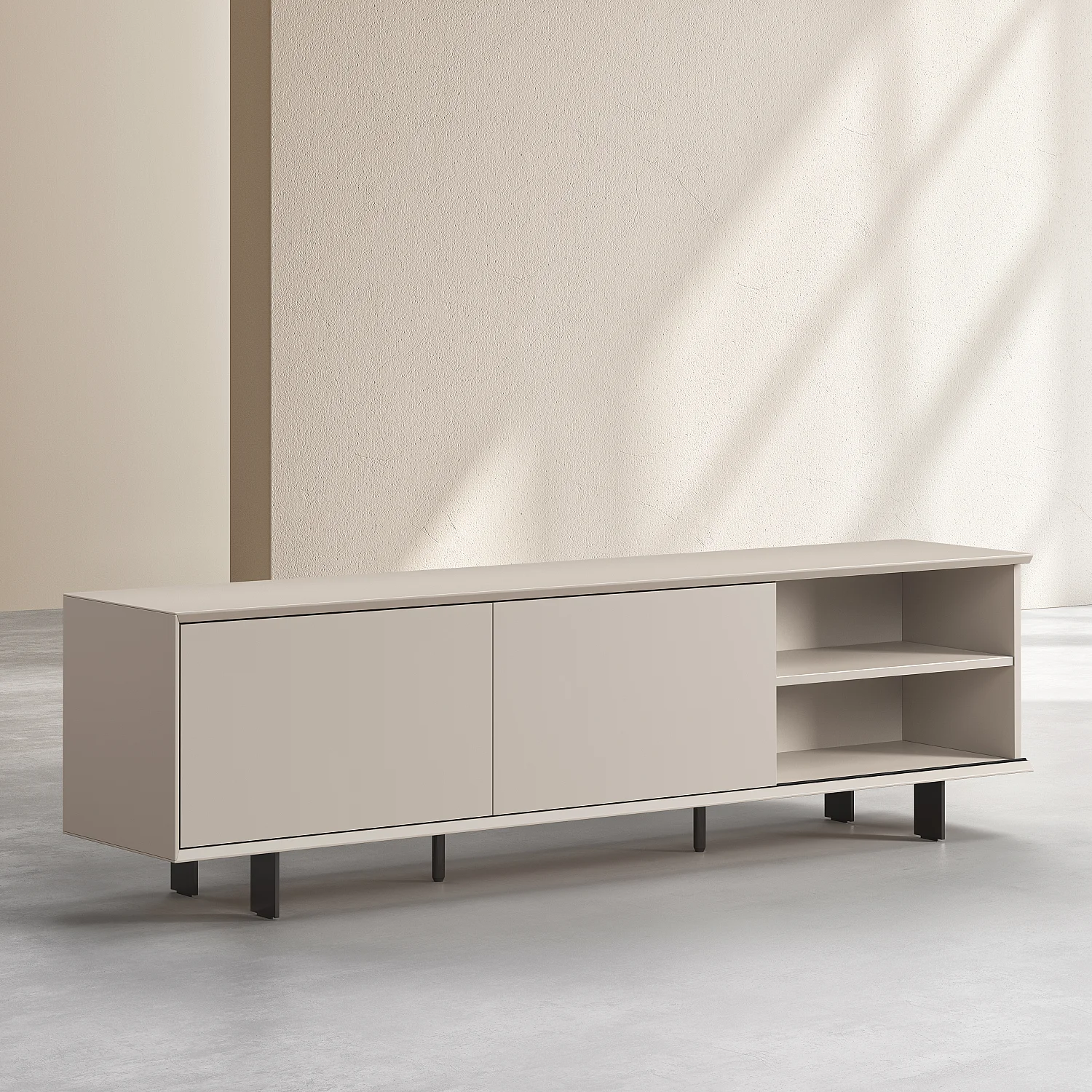 Meuble TV avec portes coulissantes et pieds en métal -  Crème - 5