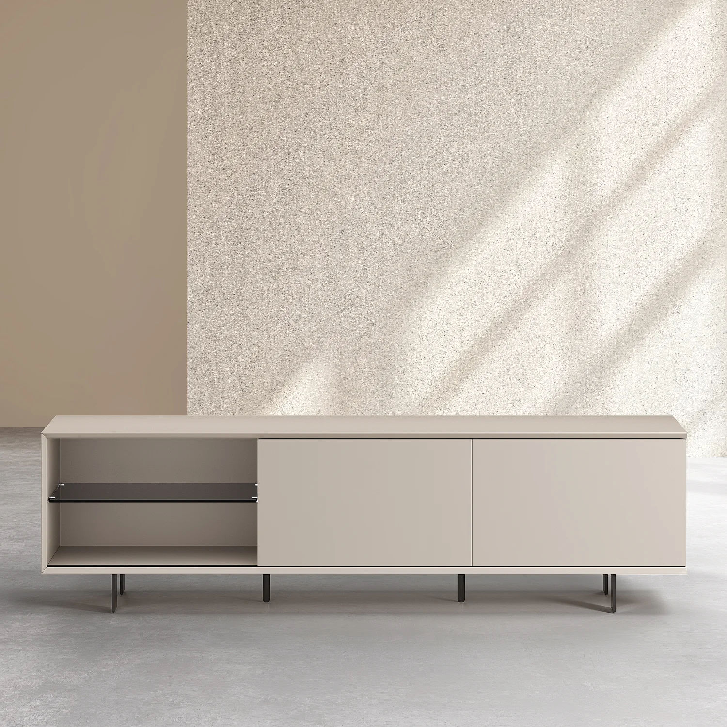 Meuble TV avec portes coulissantes et pieds en métal -  Crème - 8