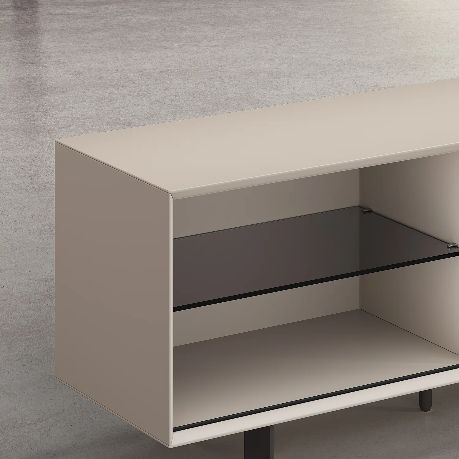 Meuble TV avec portes coulissantes et pieds en métal -  Crème - 4