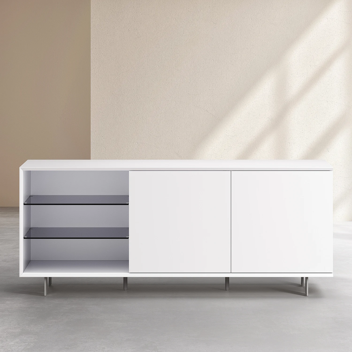 Buffet bas 2 portes et pieds en métal - Blanc polaire - 2