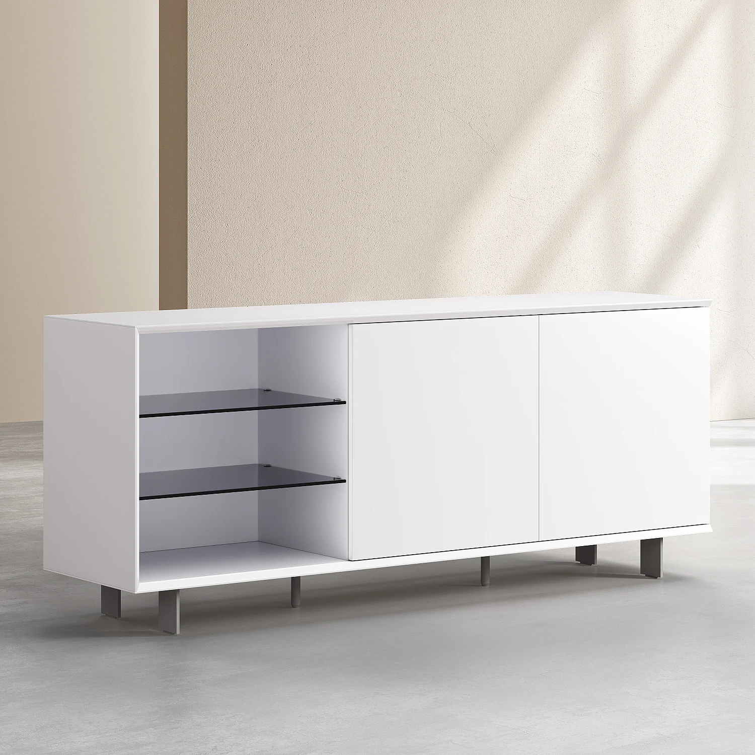 Buffet bas 2 portes et pieds en métal - Blanc polaire - 5