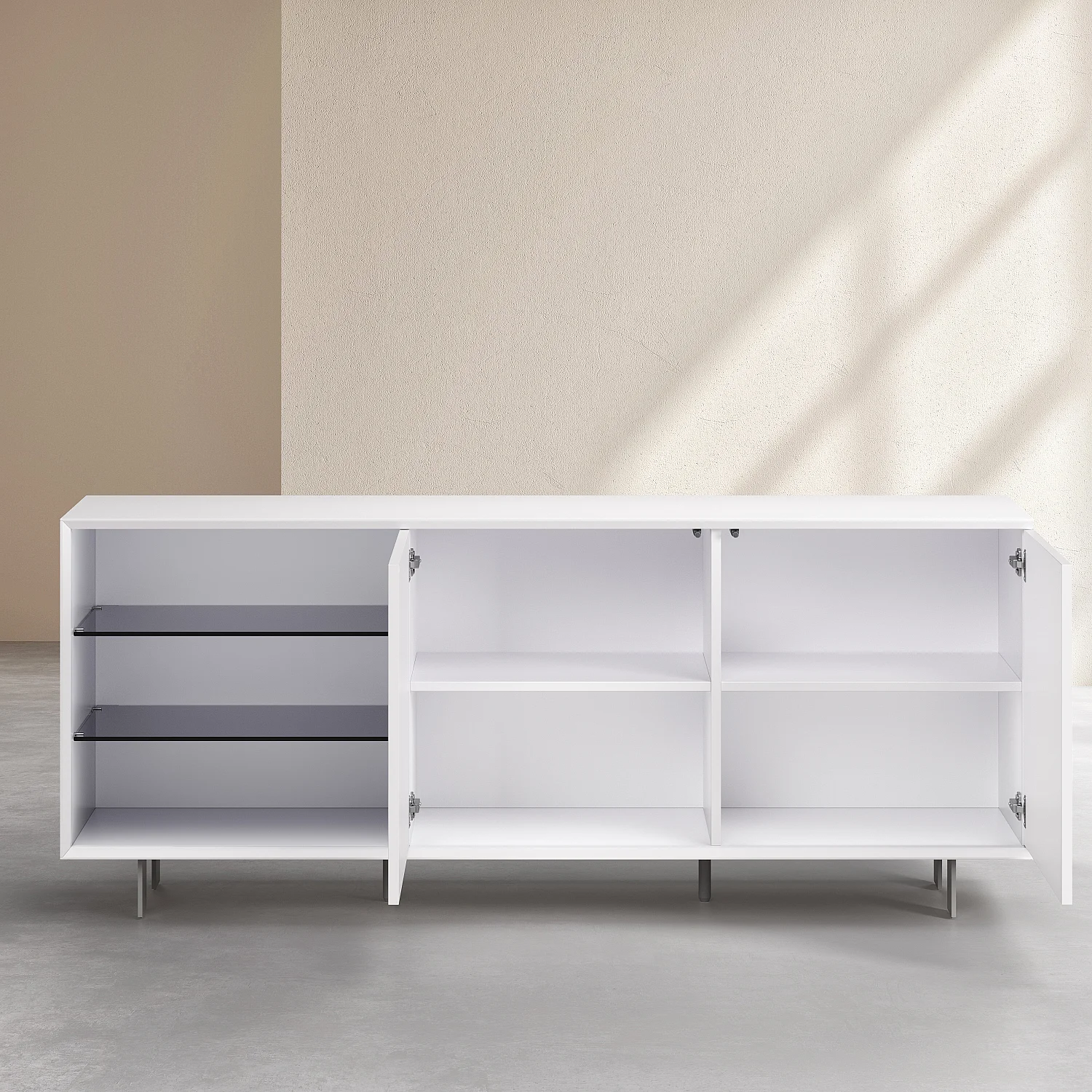 Buffet bas 2 portes et pieds en métal - Blanc polaire - 8