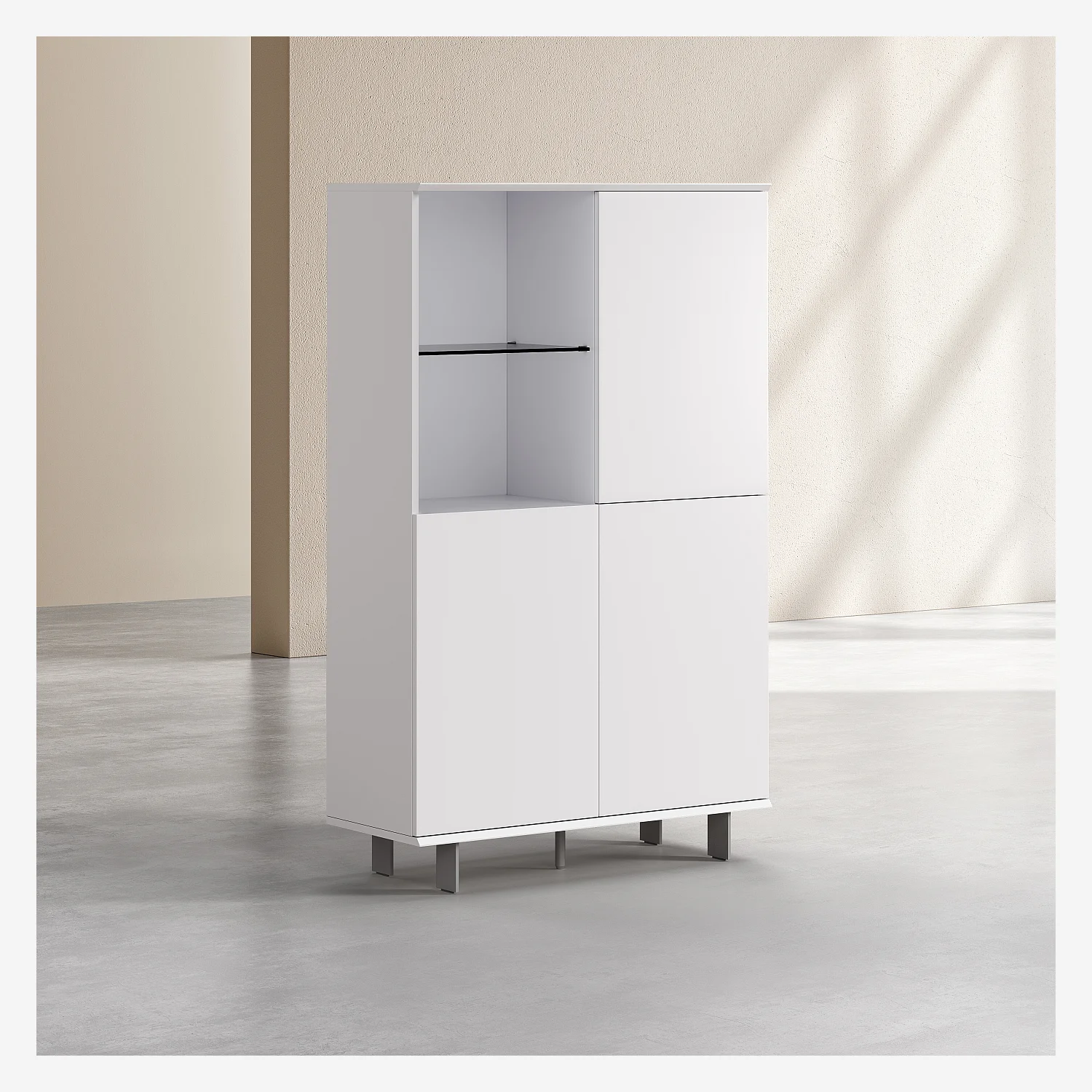 Buffet haut 3 portes et pieds en métal - Blanc polaire - 7