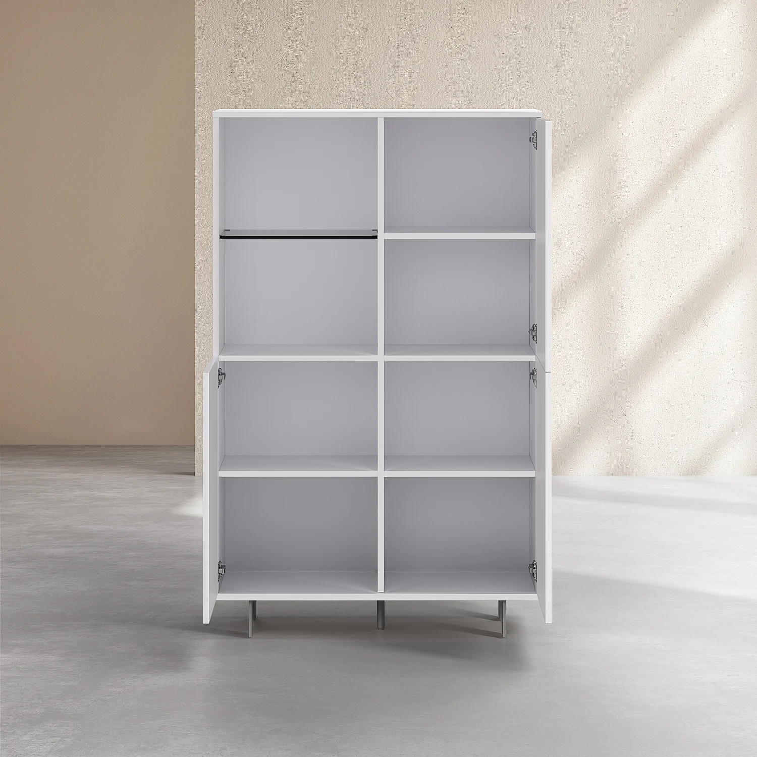 Hochschrank mit 3 Türen und Metallbeinen - PolarkunstWeiß - 8