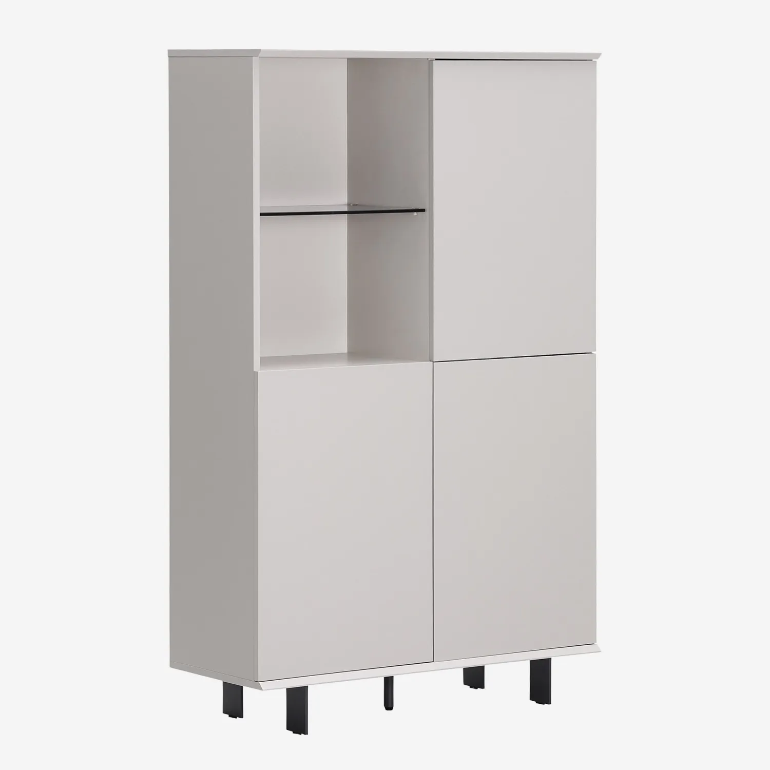 Buffet haut 3 portes et pieds en métal - Crème