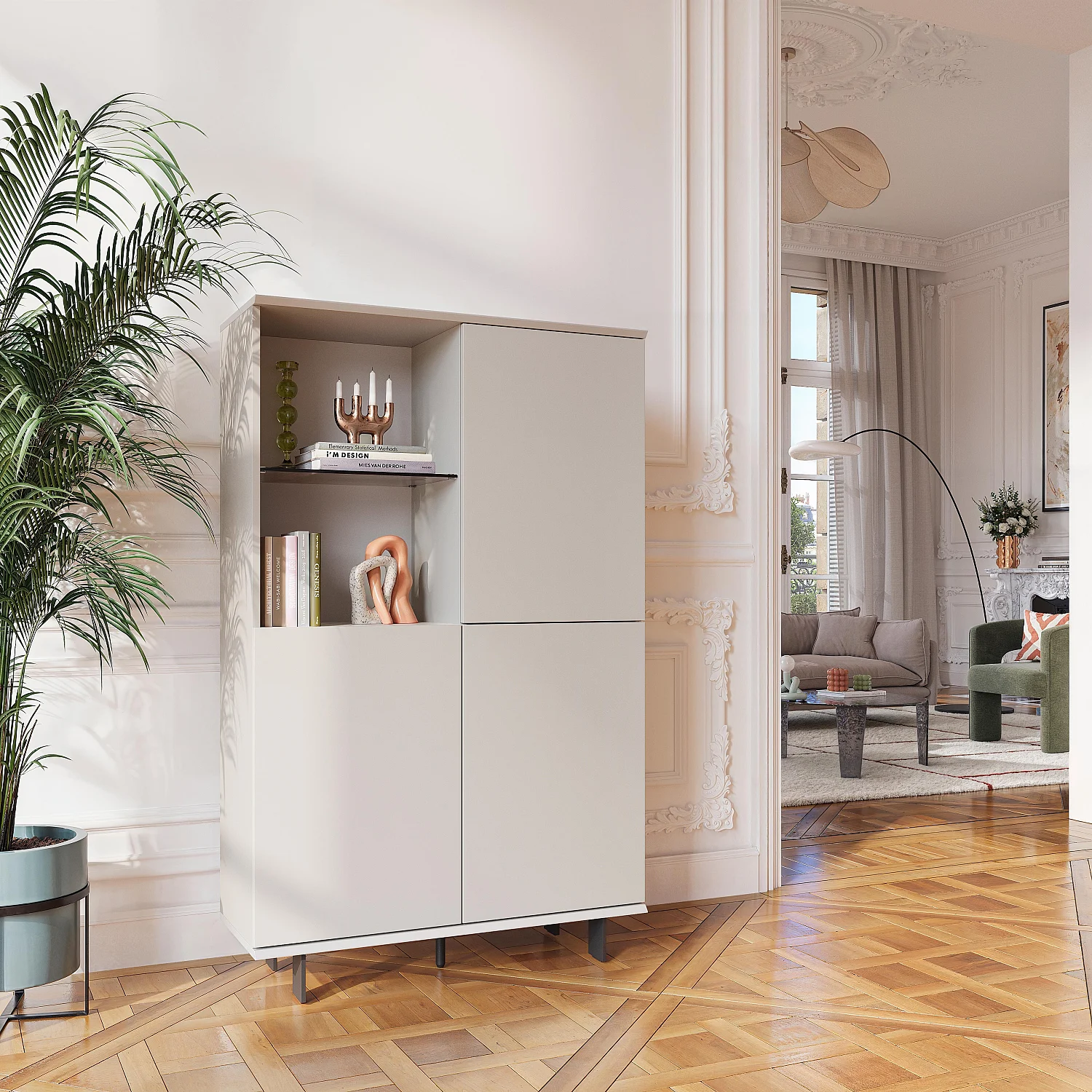 Buffet met 3 deuren en metalen poten - Crème - 4