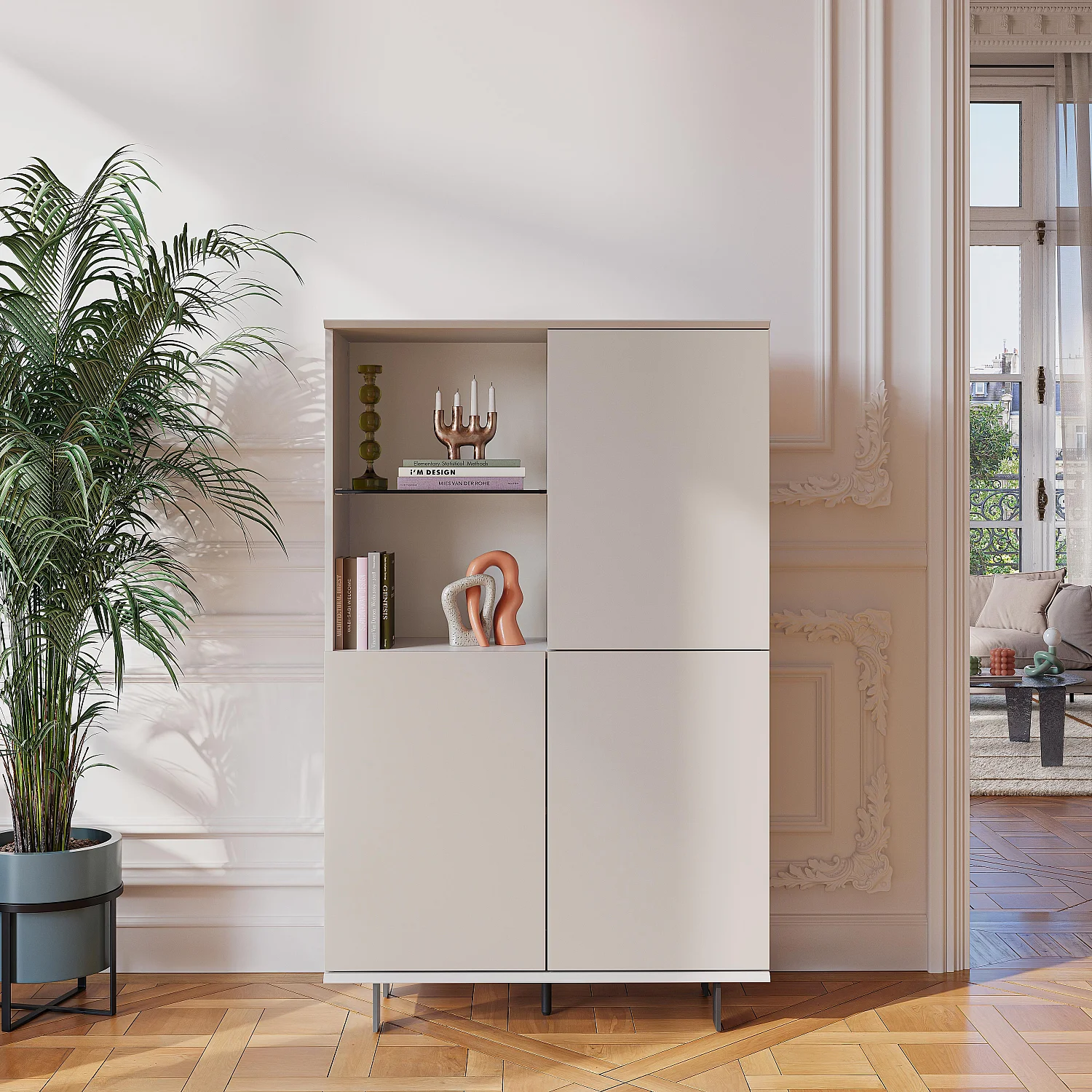 Buffet met 3 deuren en metalen poten - Crème - 1