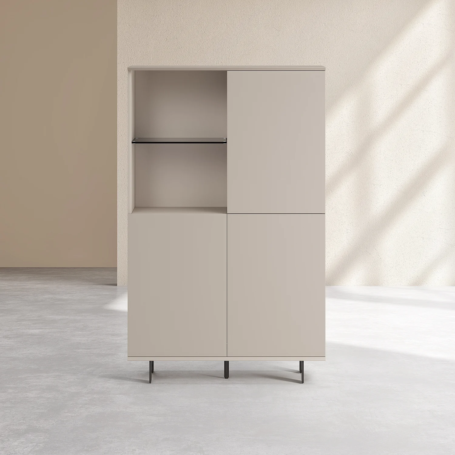 Buffet met 3 deuren en metalen poten - Crème - 2