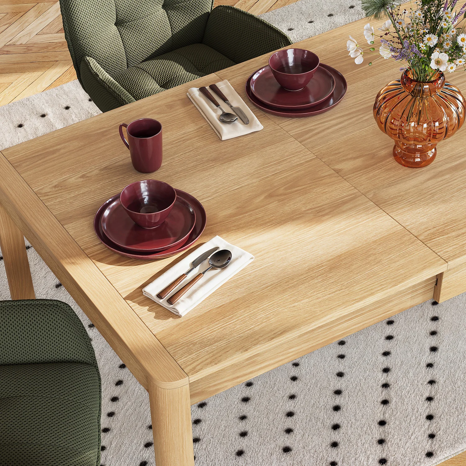 Table rectangulaire extensible en chêne - Naturel - Design by Hélèna Pille - 7