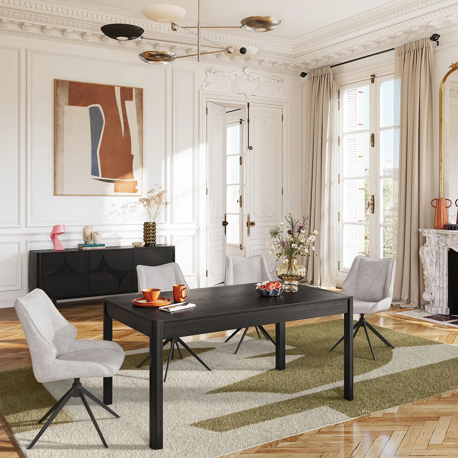 Table rectangulaire extensible en frêne - Noir - Design by Hélèna Pille - 3