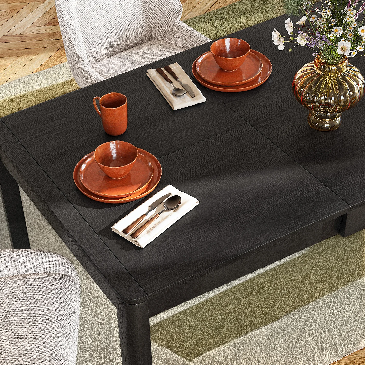 Table rectangulaire extensible en frêne - Noir - Design by Hélèna Pille - 7