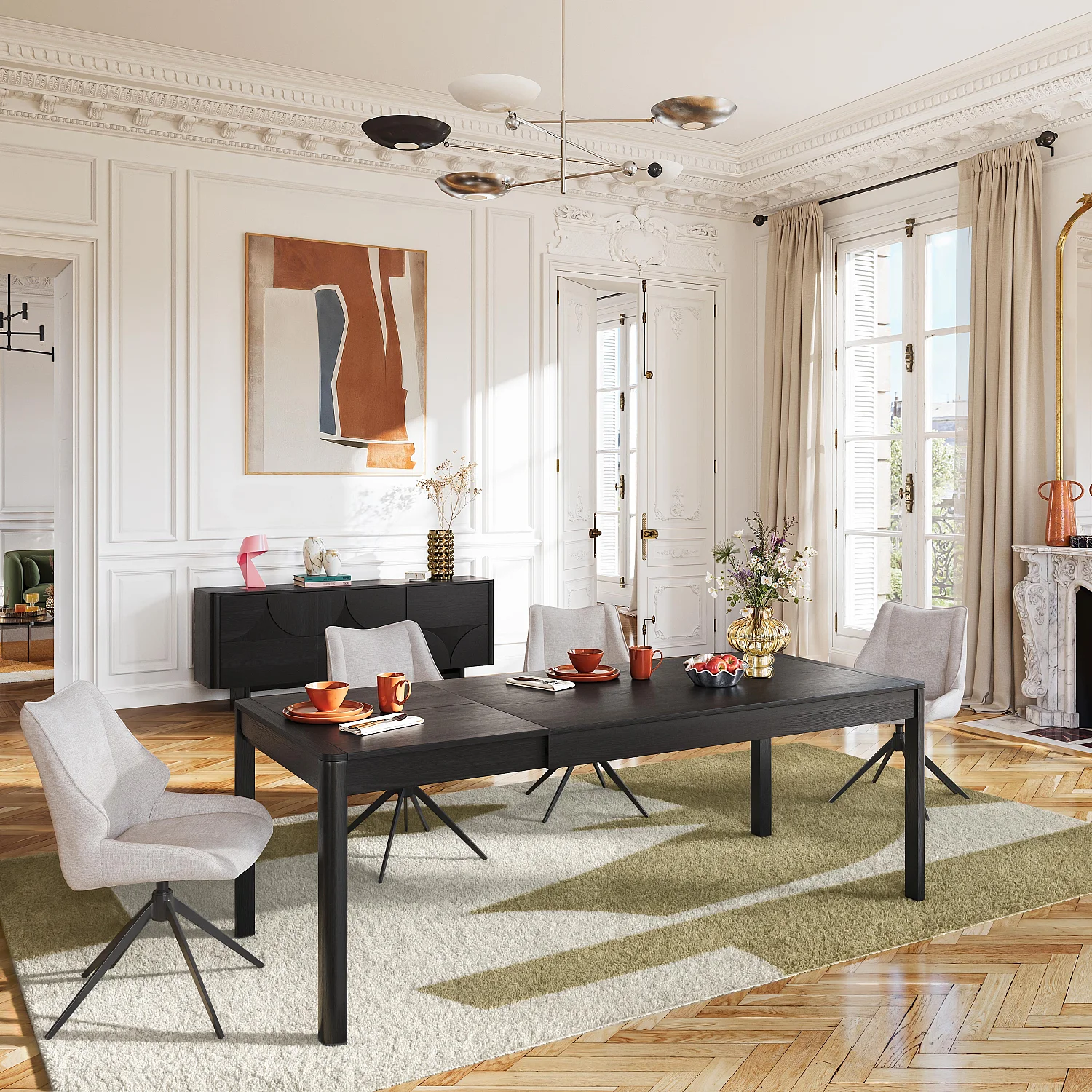 Ausziehbarer rechteckiger Tisch aus Esche - Schwarz - Design by Hélèna Pille - 1