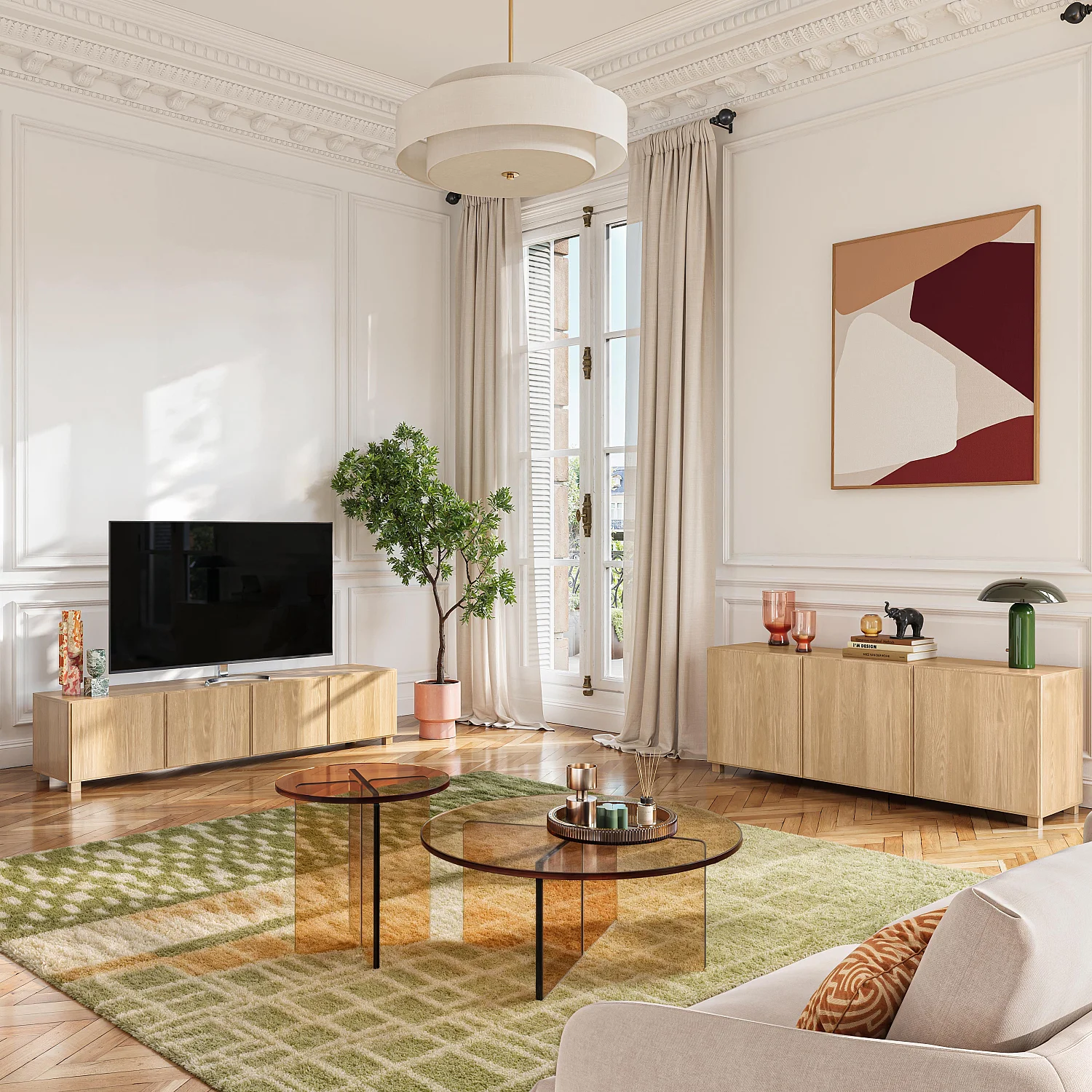 Meuble TV 4 portes en chêne - Naturel - Design by Hélèna Pille - 3